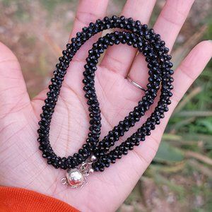 925 sterling silver black spinel beaded heavy JTV necklace